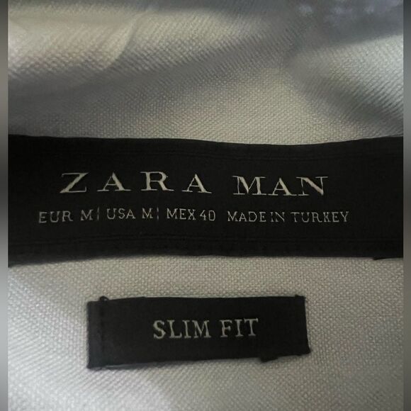 4/$25 Zara man slim fit micro floral navy blue button up shirt medium preppy - Picture 4 of 7